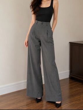 Banana Republic Wide-Leg High-Rise Gray Trousers